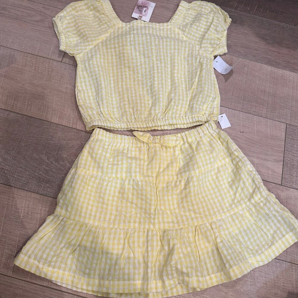 JESSICA SIMPSON GIRLS YELLOW PLAID 2 PIECE SKORT SHIRT SET LARGE 10 NEW